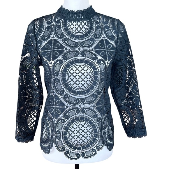 Anthropologie Tops - Anthropologie Navy Lace Blouse